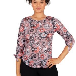 Ruby Rd. Pink and Black Graphic 3/4 Sleeve Blouse